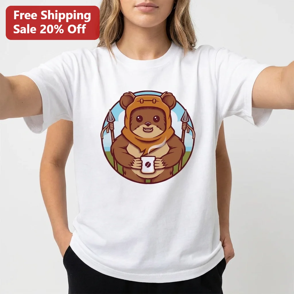 Ewok Star Wars Coffee Graphic Tee Cute Endor Character Shirt for Sci-Fi and Coffee Lovers
