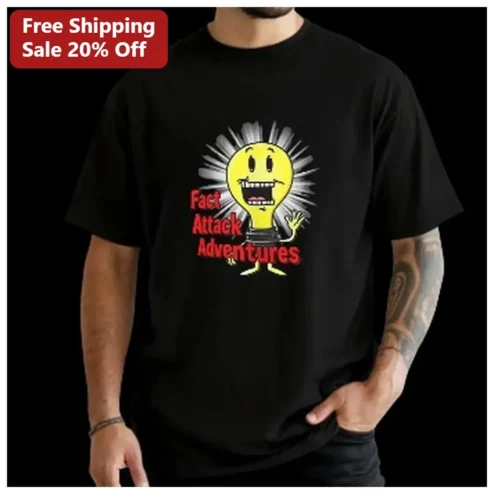 Fact Attack Adventures Graphic Tee Funny Lightbulb Character Shirt for Trivia Fans