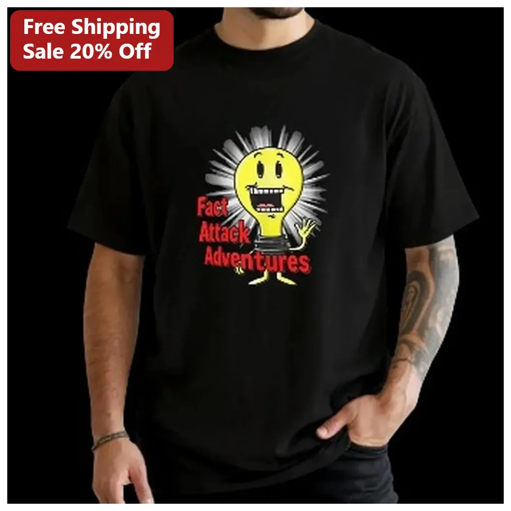 Fact Attack Adventures Graphic Tee Funny Lightbulb Character Shirt for Trivia Fans