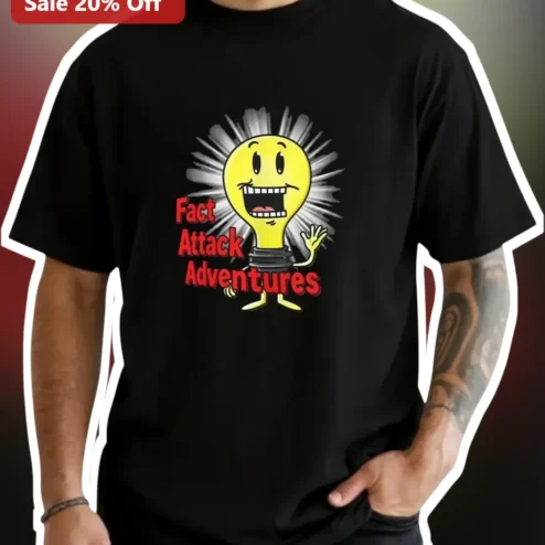 Fact Attack Adventures Tee Cartoon Lightbulb Graphic Shirt for Kids and Adults