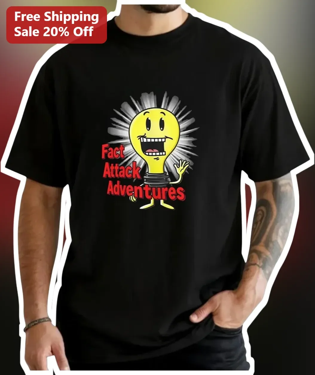 Fact Attack Adventures Tee Cartoon Lightbulb Graphic Shirt for Kids and Adults