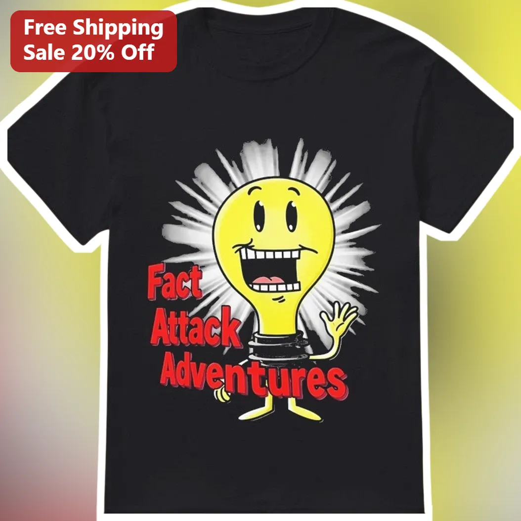 Fact Attack Adventures Tee Trivia Lovers Cartoon Lightbulb Graphic Shirt for Men Women