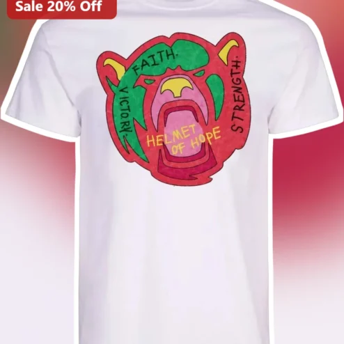 Faith Victory Strength Helmet of Hope Christian Bear Graphic Tee