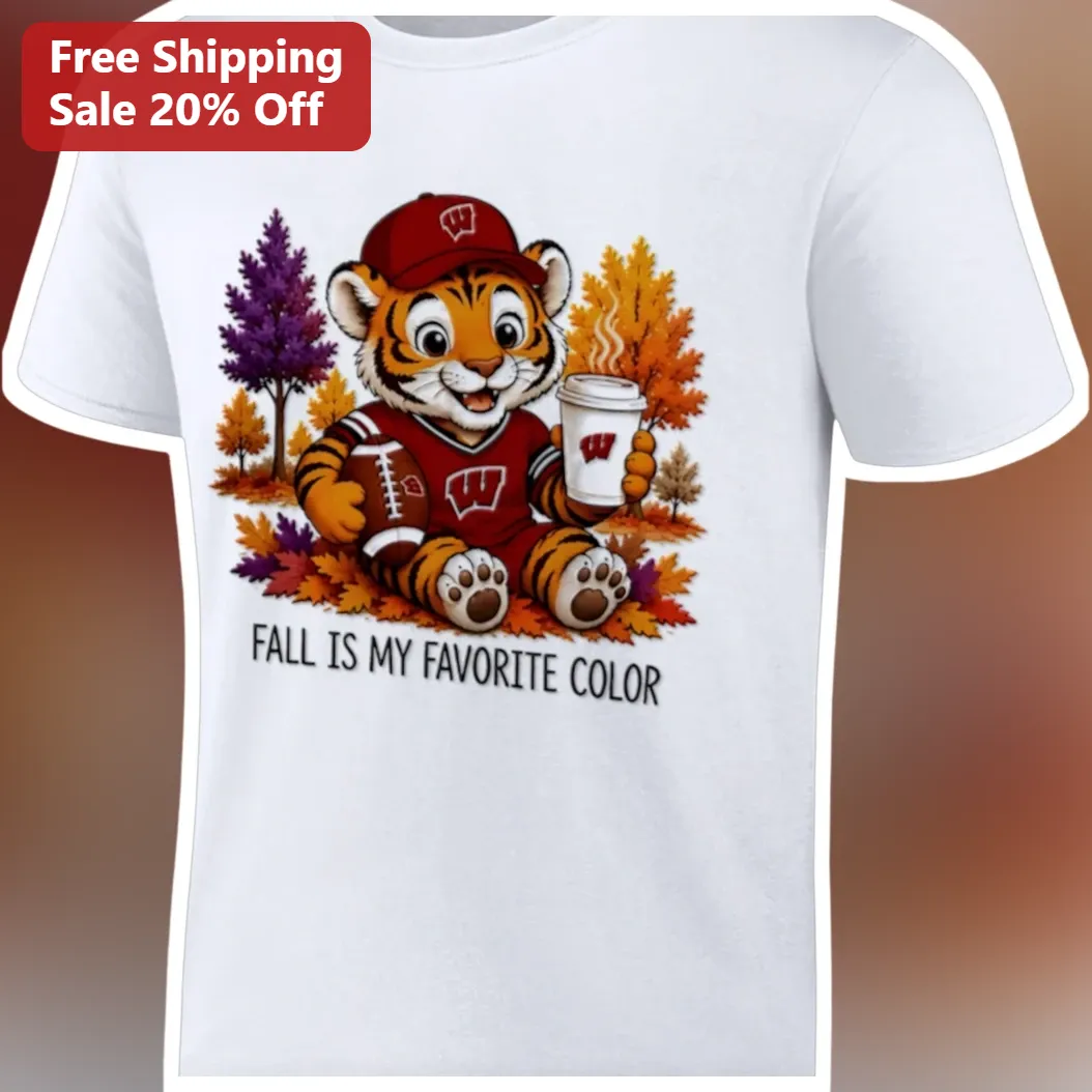 Fall Is My Favorite Color Cute Tiger Football Coffee Graphic Tee