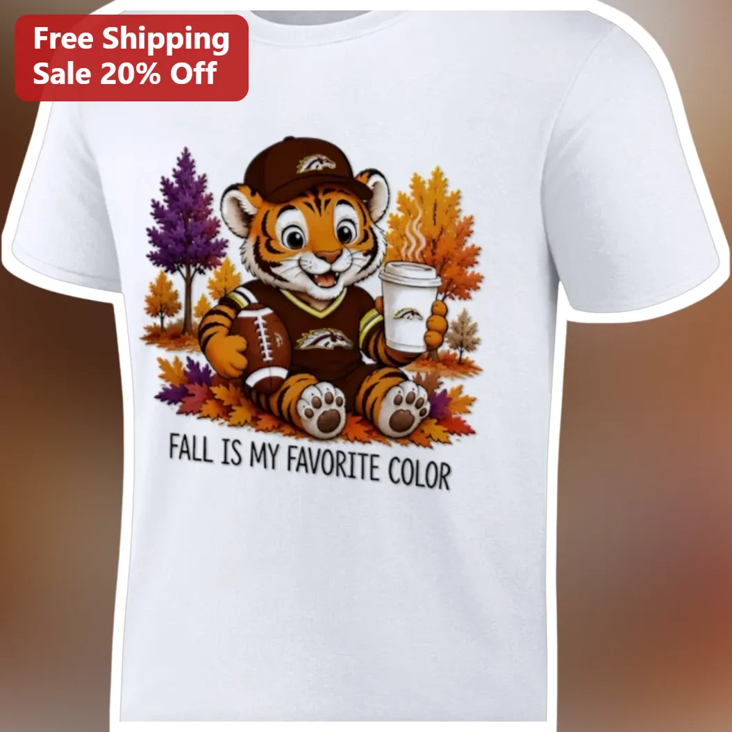 Fall Is My Favorite Color Cute Tiger Football Graphic Tee Autumn Coffee Lover Gift