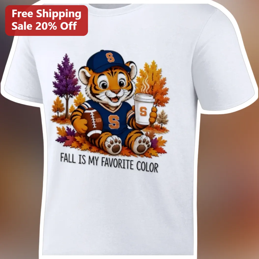 Fall Is My Favorite Color Cute Tiger Football Graphic Tee Autumn Lover Gift