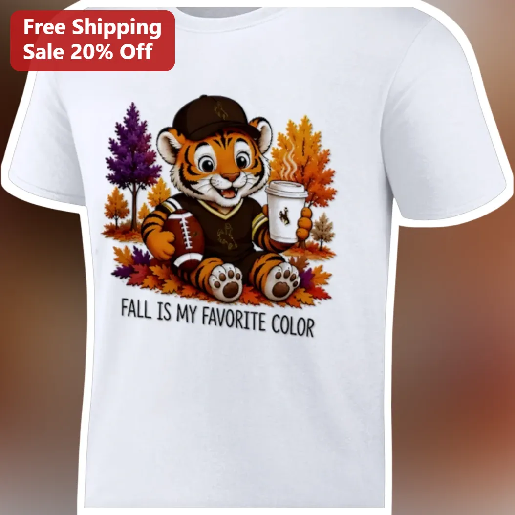 Fall Is My Favorite Color Cute Tiger Football Graphic Tee Autumn Season Gift