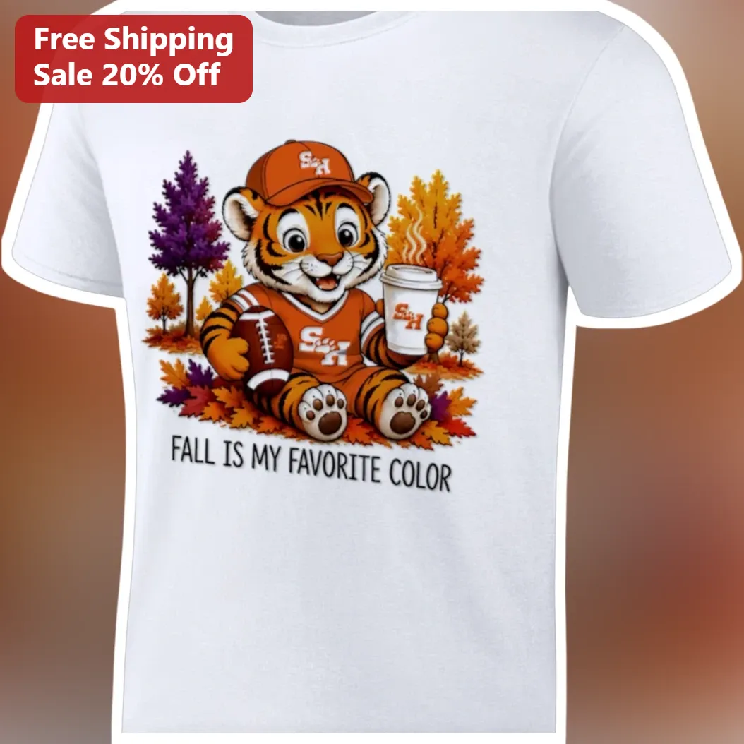 Fall Is My Favorite Color Cute Tiger Football Tee Autumn Lover Gift