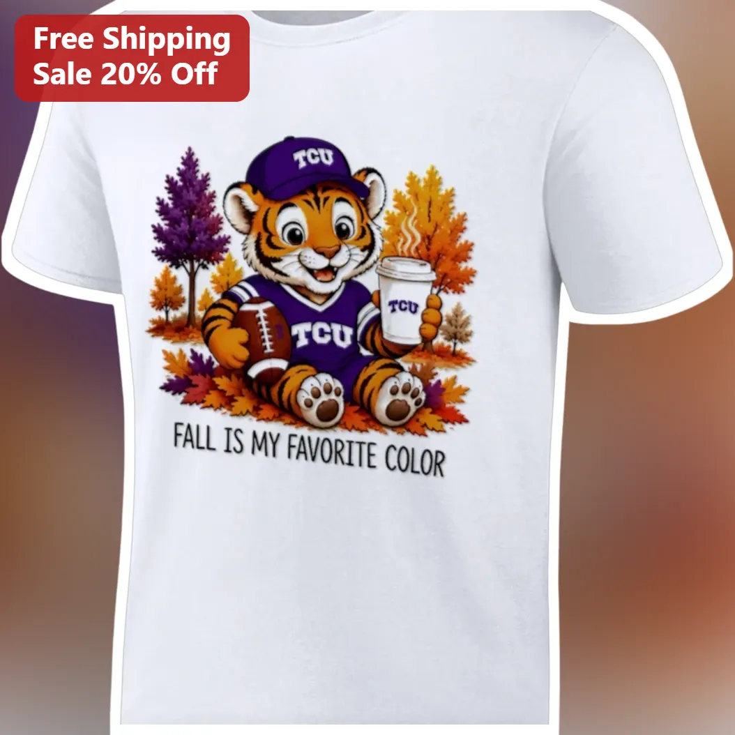 Fall Is My Favorite Color TCU Horned Frogs Tiger Mascot Autumn Coffee Lover Graphic Tee