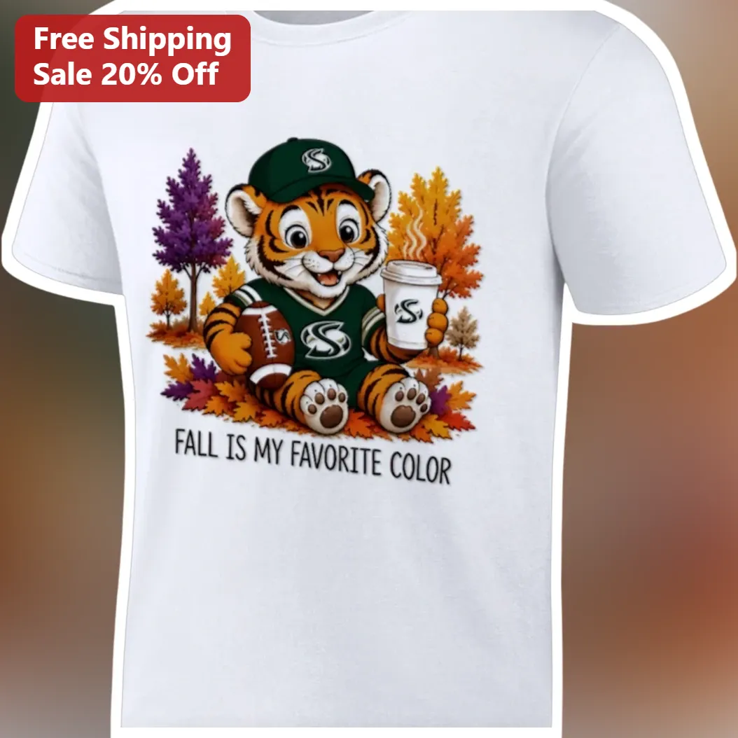 Fall Is My Favorite Color Tee Cute Autumn Tiger Football Coffee Lover Graphic Shirt