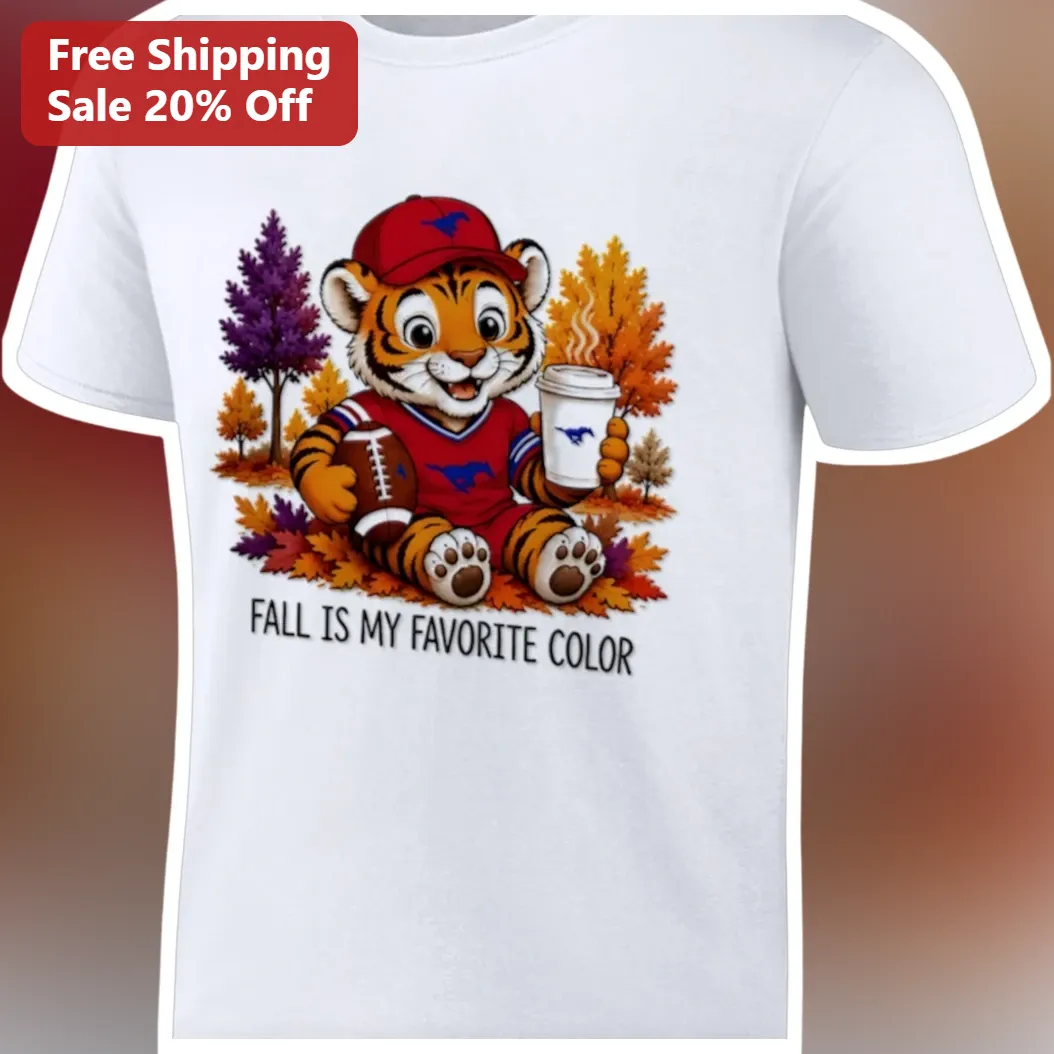 Fall Is My Favorite Color Tee SMU Mustangs Football Fan Autumn Coffee Tiger Graphic Shirt