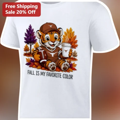 Fall Is My Favorite Color UT Longhorns Tiger Graphic Tee Autumn Football Gift