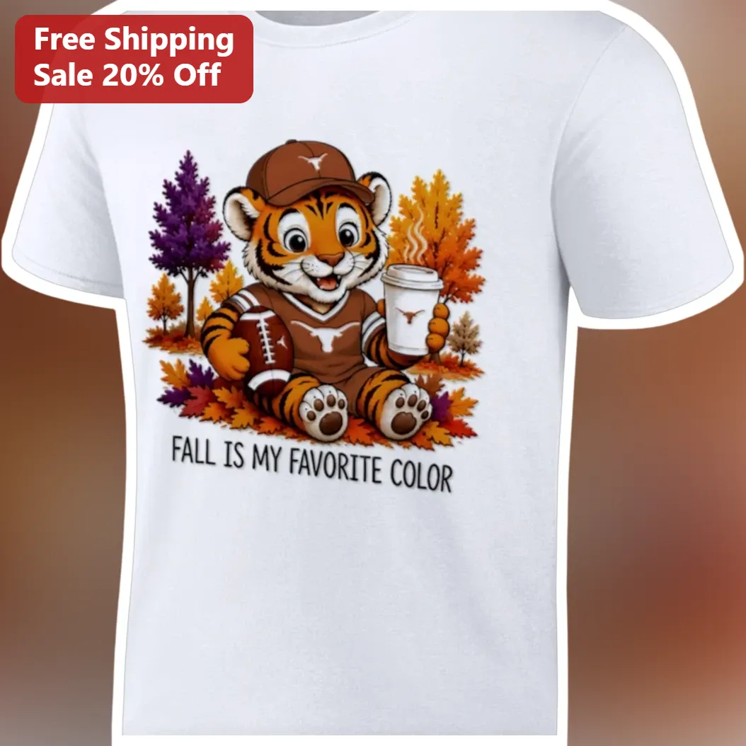 Fall Is My Favorite Color UT Longhorns Tiger Graphic Tee Autumn Football Gift
