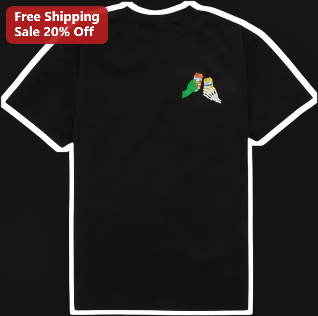 Fanta Skeleton Hands Toasting Soda Cans Graphic Tee Streetwear Surreal Art Shirt