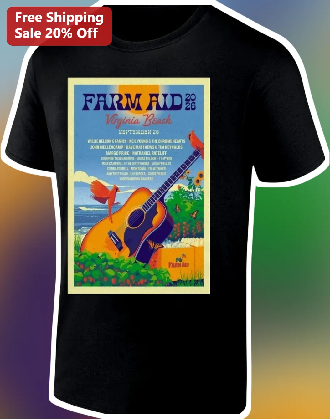 Farm Aid 2026 Virginia Beach Tee Vintage Concert Poster Graphic Shirt for Country Music Fans