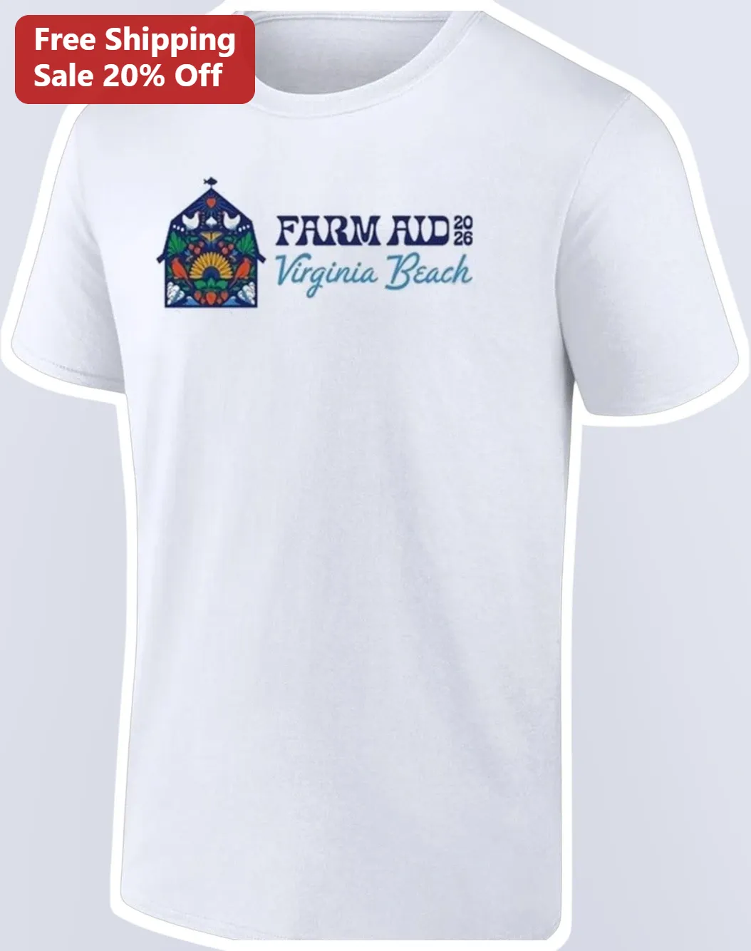 Farm Aid Virginia Beach Tee 2026 Concert Merch Folk Art Barn Graphic Shirt