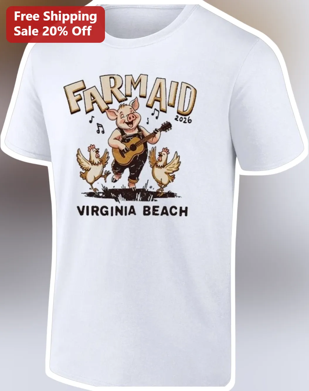 Farm Aid Virginia Beach Tee Funny Pig Guitar Country Music Shirt Gift