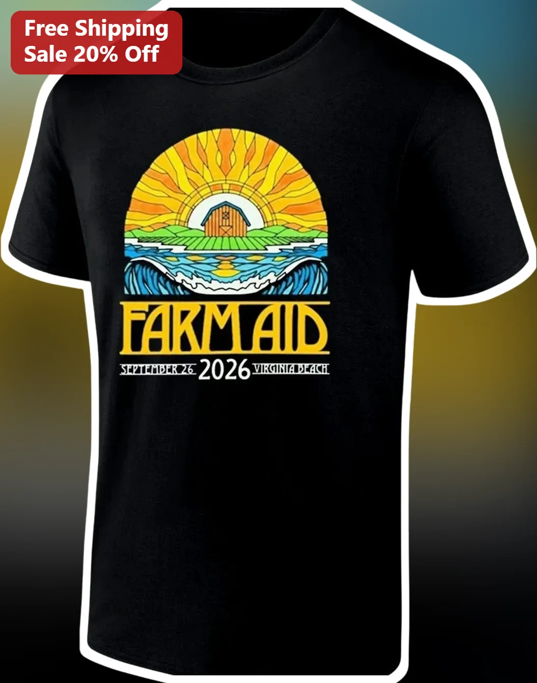 Farm Aid Virginia Beach Tee September 26 Retro Barn Sunset Graphic Shirt for Country Music Fans