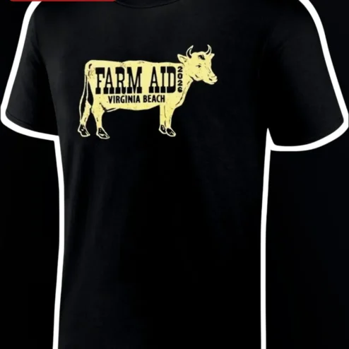 Farm Aid Virginia Beach Tee Vintage Distressed Cow Graphic Concert Merch Shirt