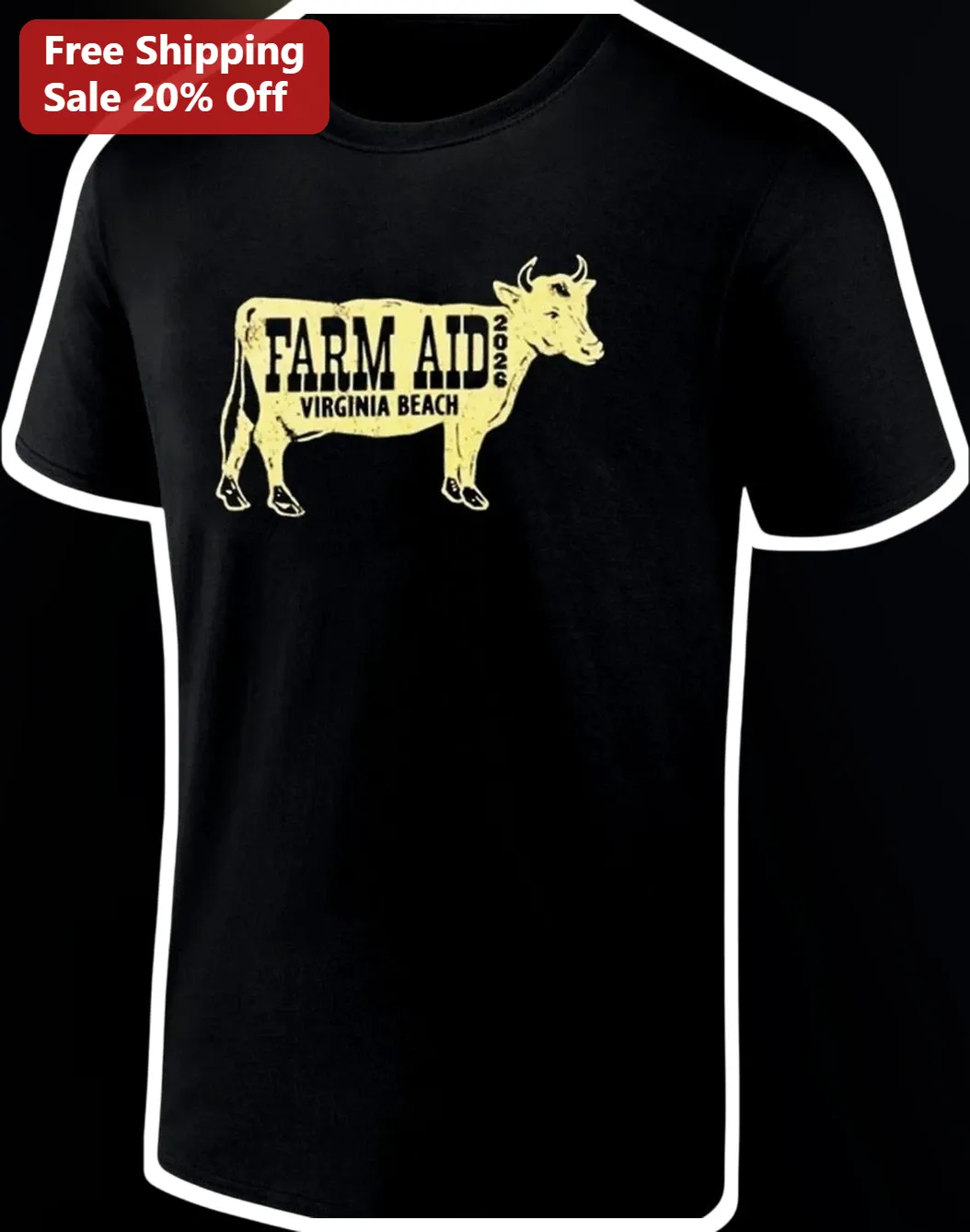 Farm Aid Virginia Beach Tee Vintage Distressed Cow Graphic Concert Merch Shirt