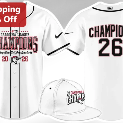 Fayetteville Woodpeckers Carolina League Champions Jersey MiLB Baseball Fan Gear