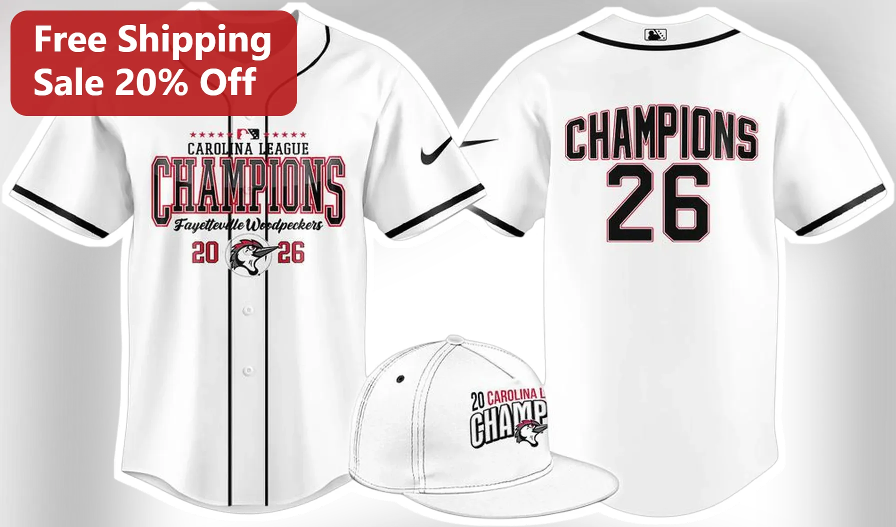 Fayetteville Woodpeckers Carolina League Champions Jersey MiLB Baseball Fan Gear