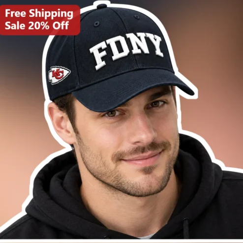 FDNY Cap Black Baseball Hat with Chiefs Logo Patch Embroidered Firefighter Gear for Men