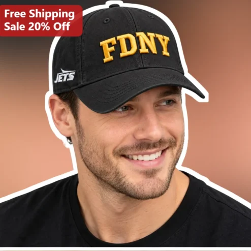 FDNY Cap Black Baseball Hat with Gold Embroidered Logo for Firefighters and First Responders