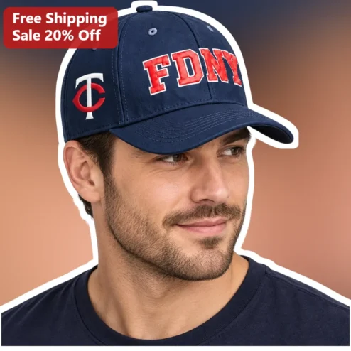 FDNY Cap Navy Blue Baseball Hat with Red Embroidered Logo for Firefighters and First Responders