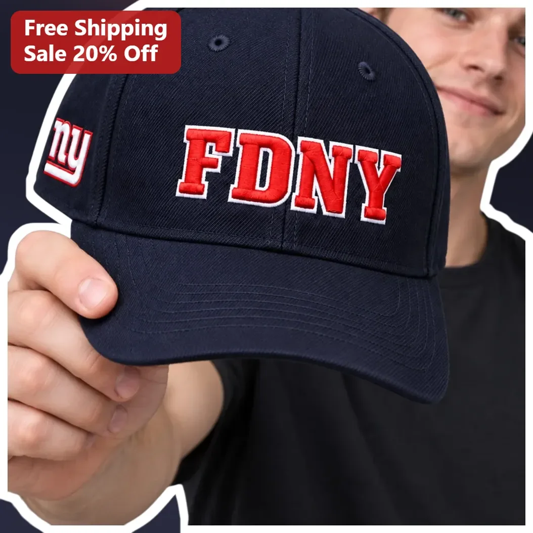 FDNY Cap Navy Blue Baseball Hat with Red Embroidered Logo for Firefighters and First Responders