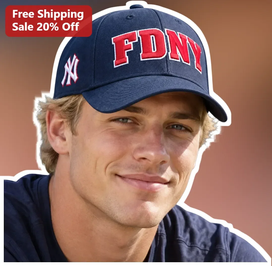 FDNY Cap Navy Blue Baseball Hat with Red Lettering and NY Logo for Firefighters First Responders
