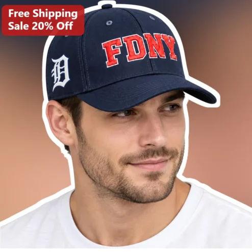 FDNY Hat Navy Blue Baseball Cap with Old English D Logo Embroidered Firefighter Dad Hat for Men