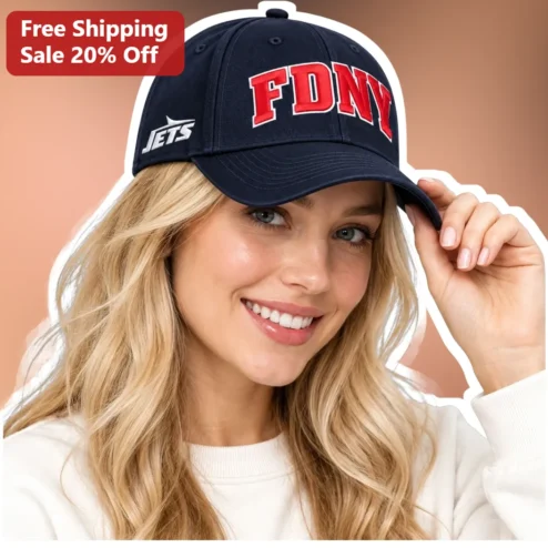 FDNY Hat Navy Blue Baseball Cap with Red Arched Lettering and Jets Logo Embroidered Firefighter Gift for Men Women