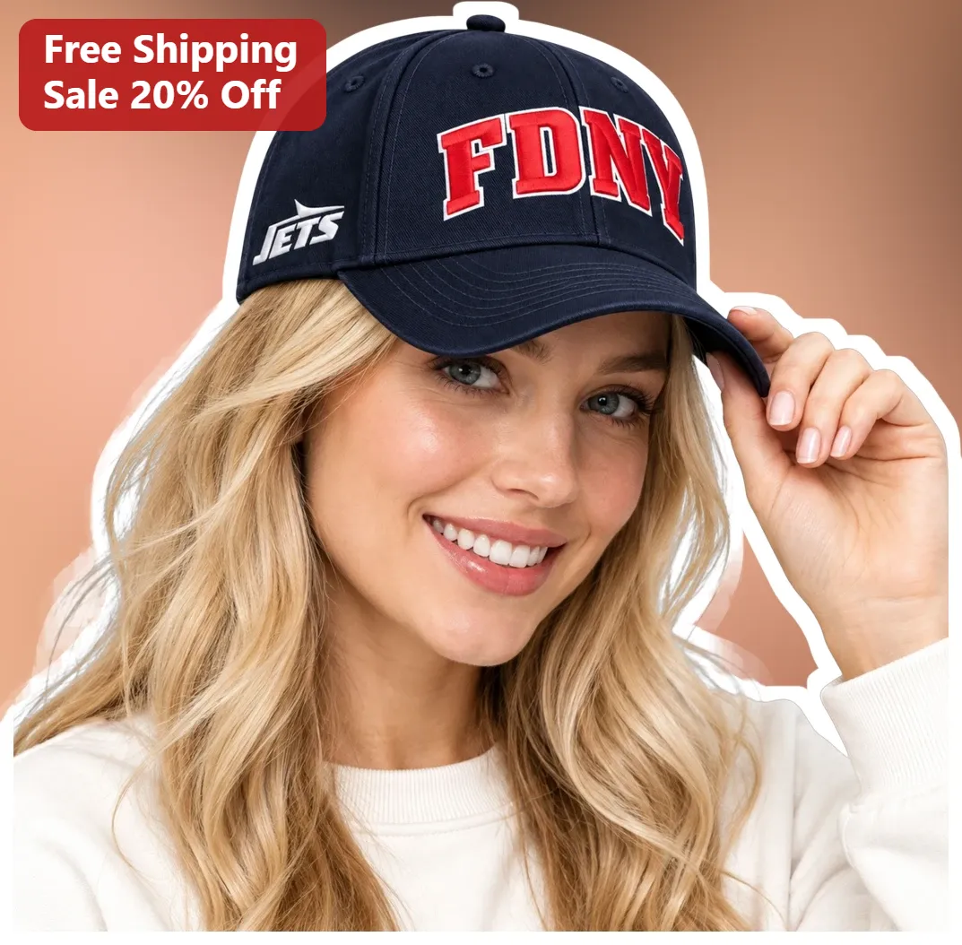 FDNY Hat Navy Blue Baseball Cap with Red Arched Lettering and Jets Logo Embroidered Firefighter Gift for Men Women