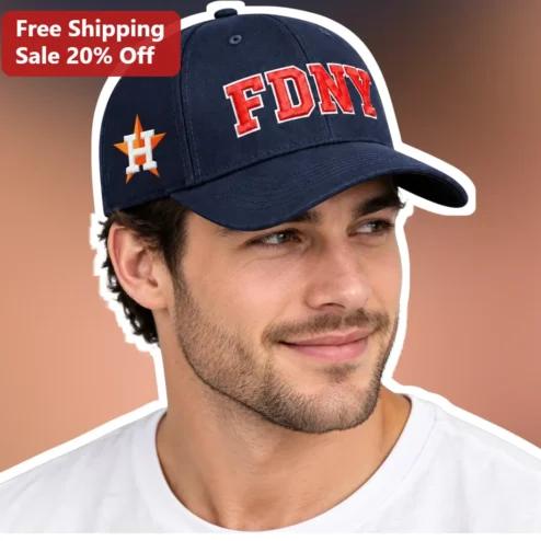 FDNY Hat Navy Blue Baseball Cap with Red Embroidered Logo for Firefighters and First Responders