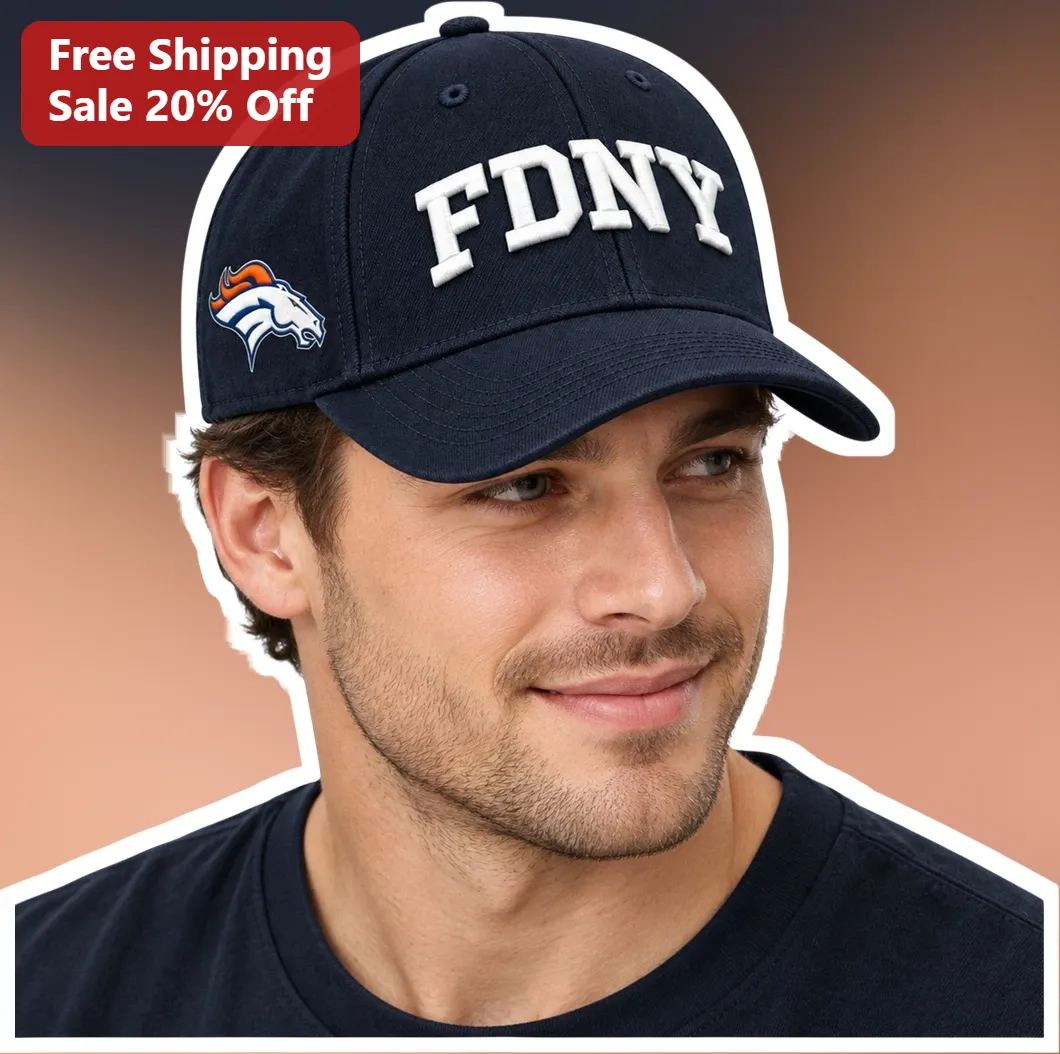 FDNY Hat Navy Blue Baseball Cap with White Embroidery and Denver Broncos Logo