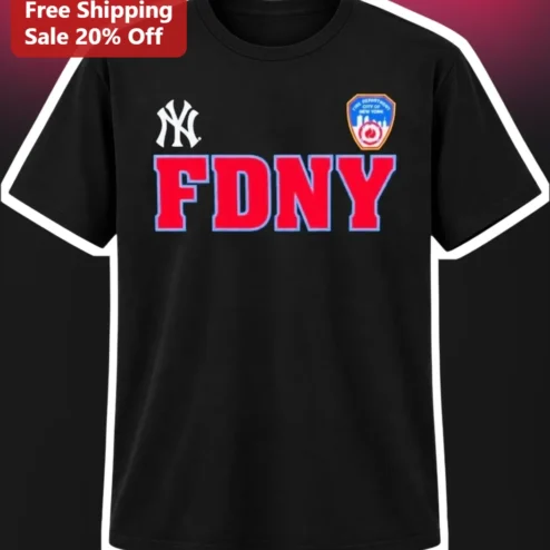 FDNY New York Yankees Logo Graphic Tee Black Cotton Firefighter Shirt