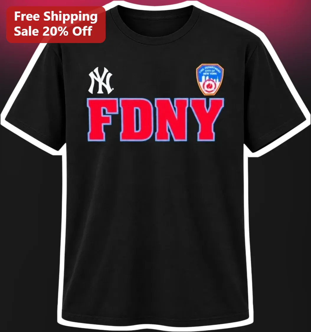 FDNY New York Yankees Logo Graphic Tee Black Cotton Firefighter Shirt