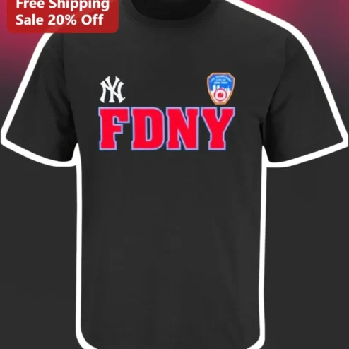 FDNY New York Yankees Logo Graphic Tee Black Cotton Shirt