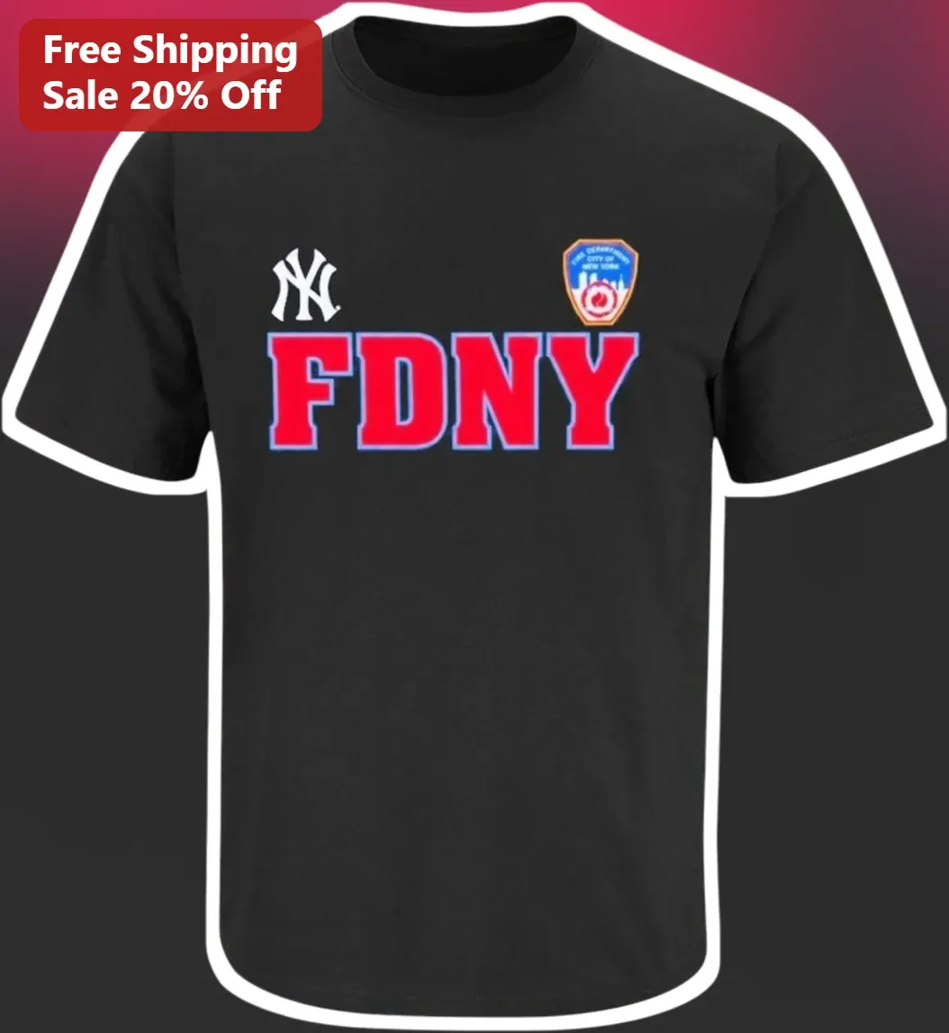 FDNY New York Yankees Logo Graphic Tee Black Cotton Shirt