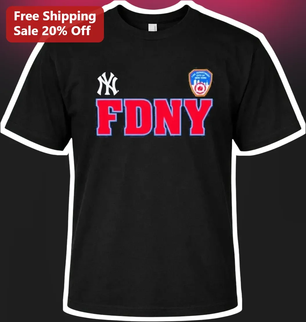 FDNY New York Yankees Logo Graphic Tee Black Cotton Shirt for Firefighters and Fans