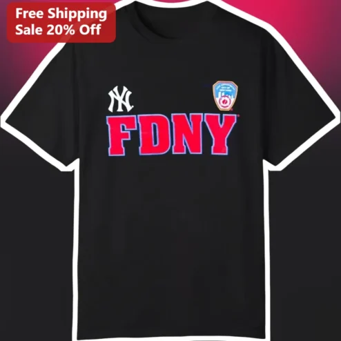 FDNY Varsity Style Graphic Tee New York Fire Department Yankees Logo Black Shirt