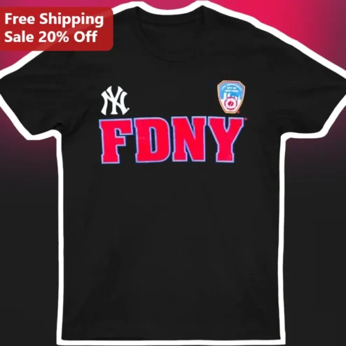 FDNY Yankees Mashup Tee Black New York Firefighter First Responder Gift