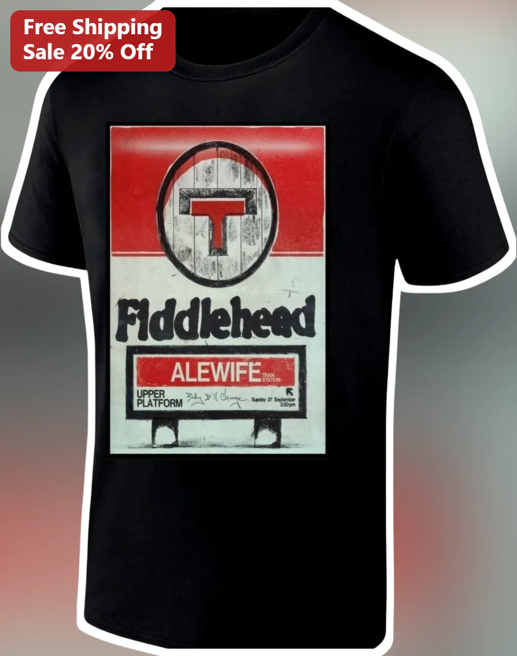 Fiddlehead Vintage Train Station Sign Distressed Graphic Tee Indie Rock Band Merch