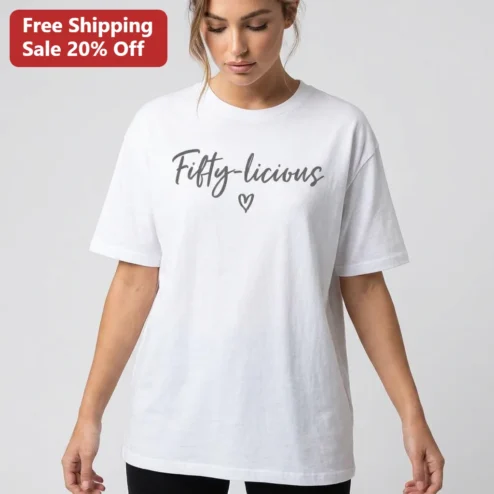 Fifty-licious Tee 50th Birthday Shirt Gift for Her Turning 50 Milestone Birthday