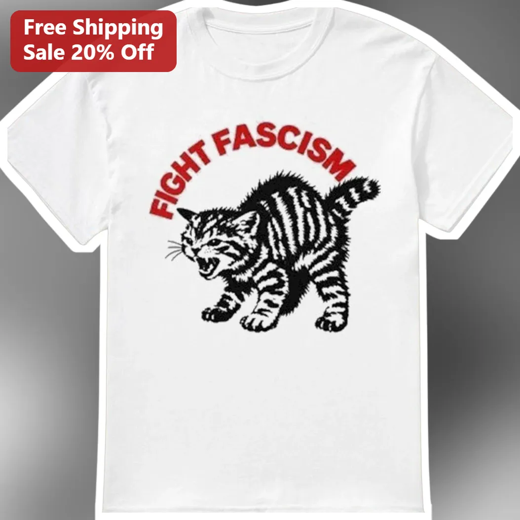 Fight Fascism Angry Cat Graphic Tee Anti-Fascist Political Activist Gift Unisex Cotton Shirt