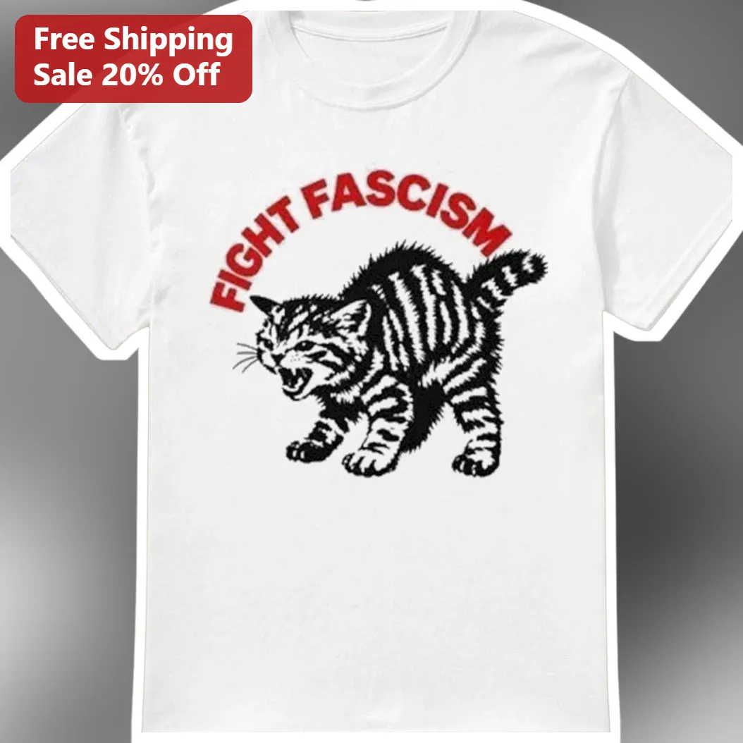 Fight Fascism Angry Cat Graphic Tee Anti-Fascist Political Statement Shirt