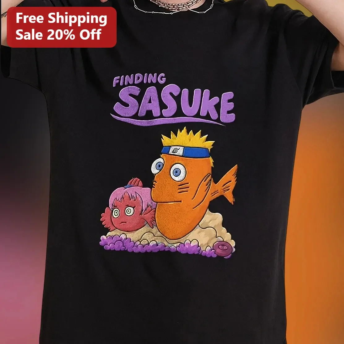 Finding Sasuke Naruto Parody Graphic Tee Anime Fish Crossover Shirt