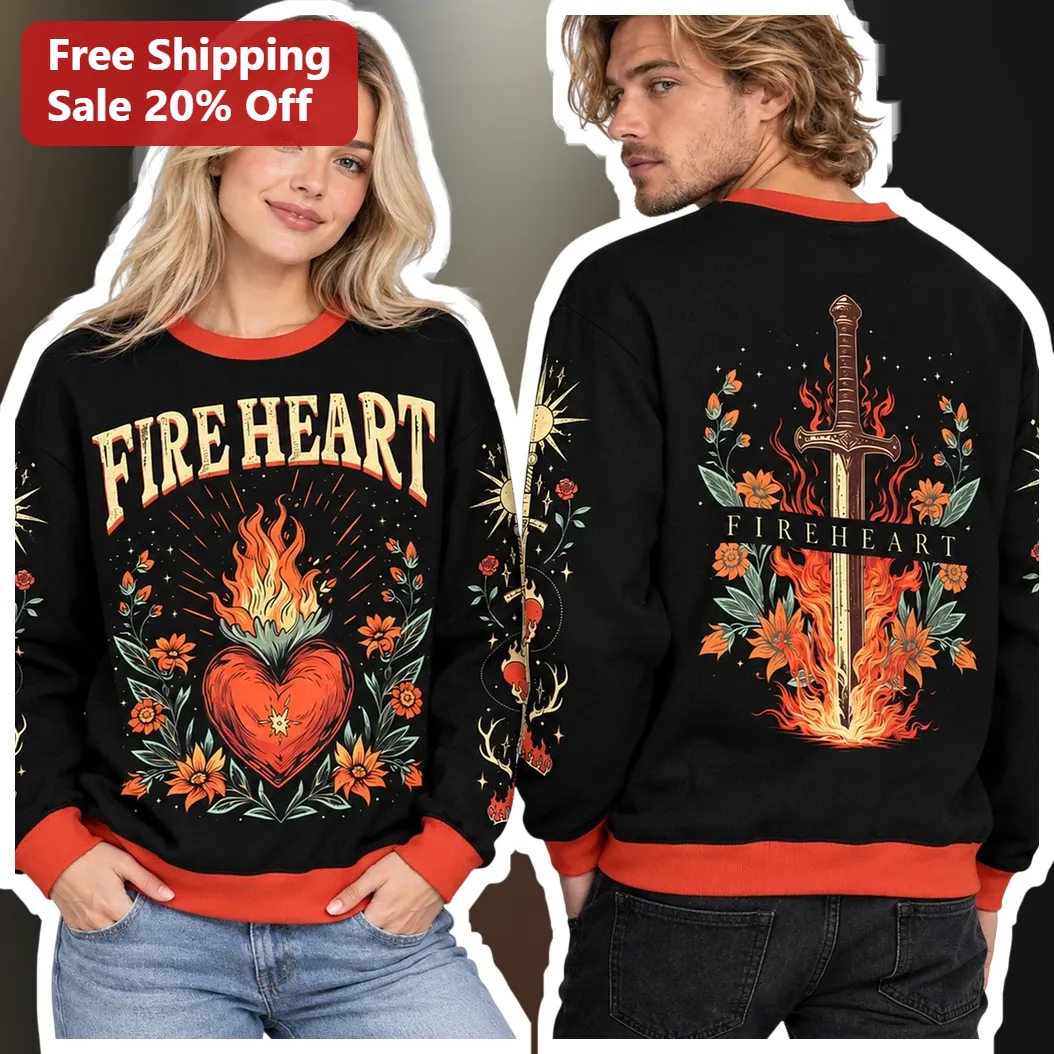 Fireheart Flaming Sword Tarot Sweatshirt Mystical Witchy Crewneck for Women Men