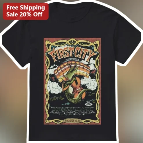 First City Music Festival Tee Vintage Psychedelic Alligator Guitar Graphic Shirt Vincennes IN 2026